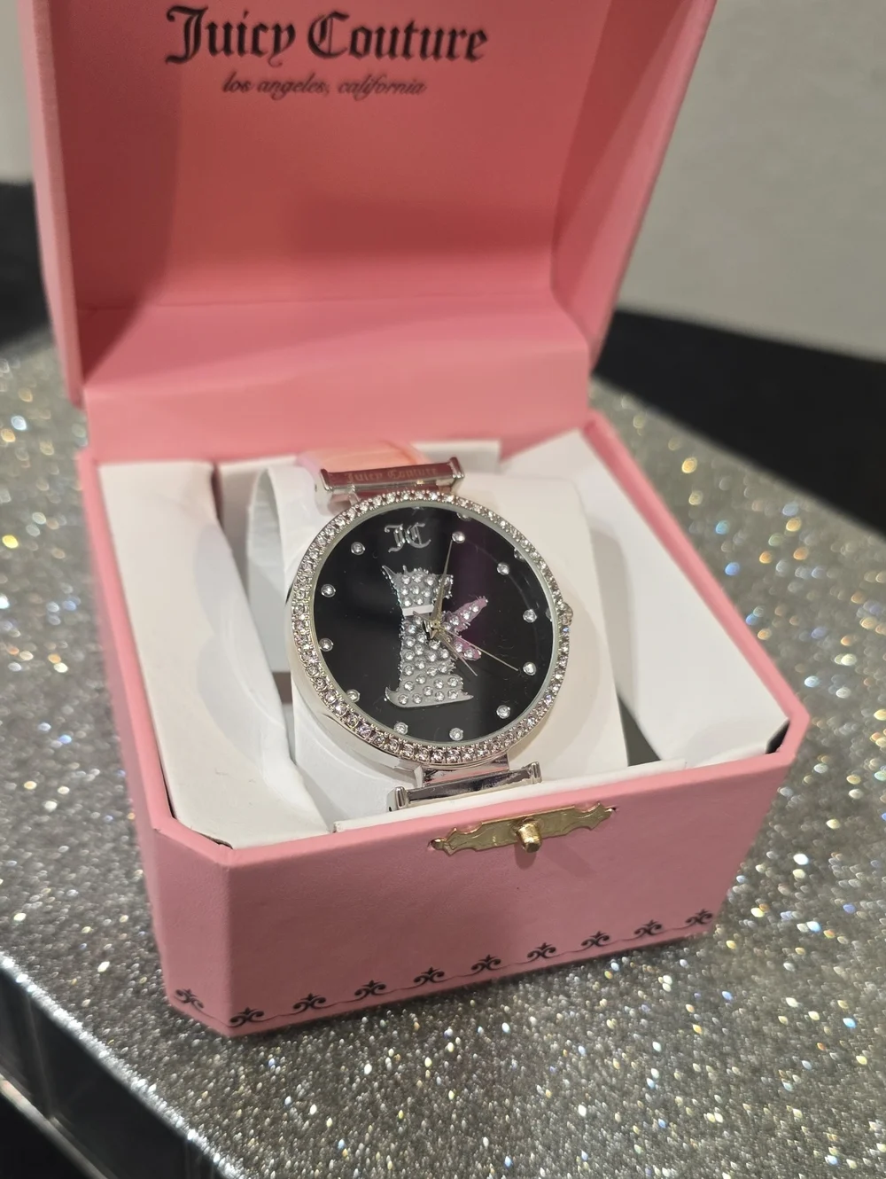 Juicy Couture Crystal Logo Scottie Dog Watch w/ Pink Strap